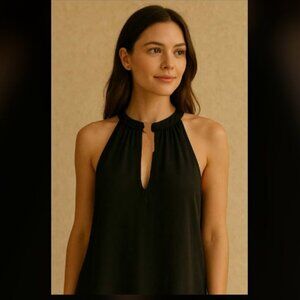NWT RAMY BROOK Heather Silk Chiffon Blouse Split V Halter Neckline S MSRP $295